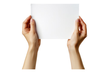 Hand holding paper isolated on transparent background
