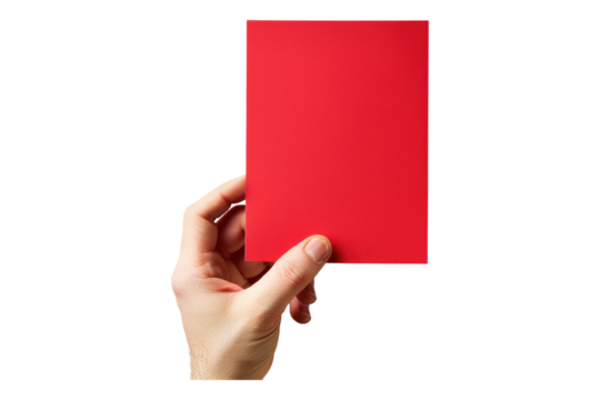 Hand holding red paper isolated on transparent background