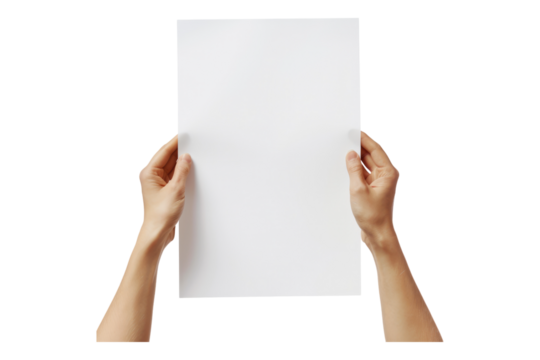 Hand holding paper isolated on transparent background