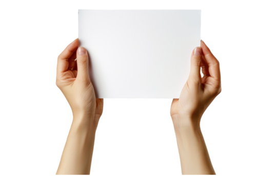 Hand holding paper isolated on transparent background