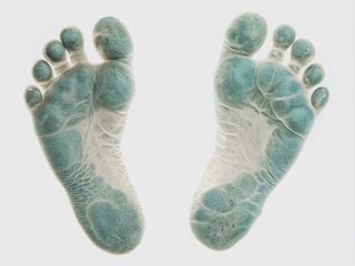Adorable infant footprints on transparent paper, isolated on a pure white background, showcasing tiny toes and delicate curves of a newborn's precious steps.