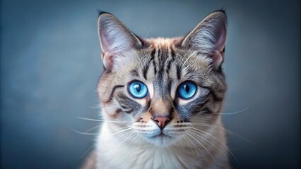 Fototapeta premium Cat with stunning blue eyes, cat, blue, eyes, feline, pet, animal, beautiful, domestic, cute, fluffy, portrait, fur, whiskers