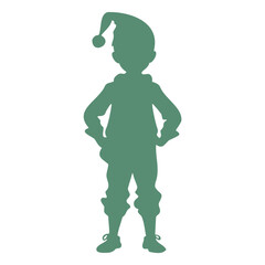 A green silhouette of a young elf  character with a pointed hat
