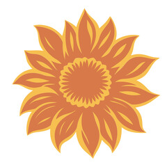 A large orange sunflower with vibrant petals against a white background