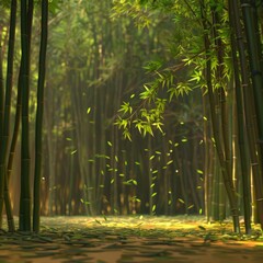 Fototapeta premium A serene bamboo grove with a soft breeze moving the slender stalks