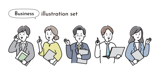 スマートフォンを使用する男女のイラストセット