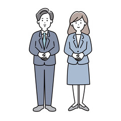 手を合わせて会釈をするスーツ姿の男女