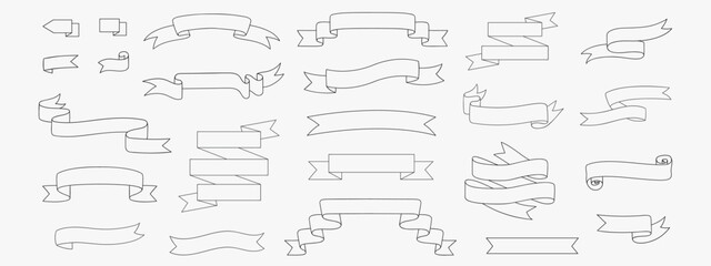 set of banner drawings of ribbons on a white background in doodle style