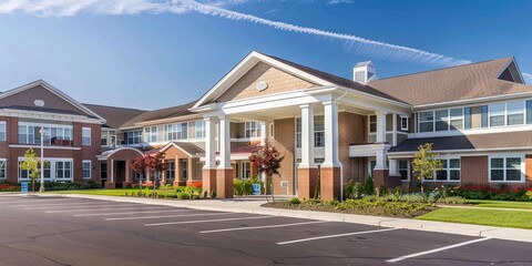 Retirement home for elderly care - large commercial apartment-style living for seniors - exterior