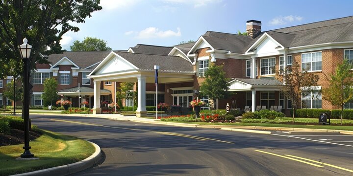 Retirement home for elderly care - large commercial apartment-style living for seniors - exterior