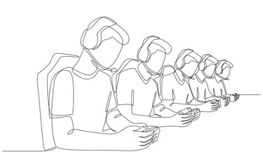 Continuous one line drawing of pro gamer team competing Esport mobile tournament, Esport competition concept, single line art.
