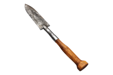 Metal chisel in wooden handle isolated on transparent background