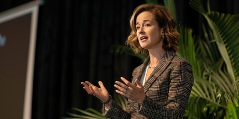 Woman giving speech on stage