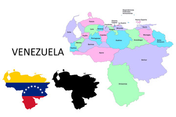 Venezuela administrative divisions. Venezuela flag and map illustration vector.