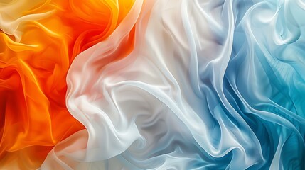 Obraz premium Colorful abstract wave background in a blend of orange, white, and blue, evoking a sense of fluidity