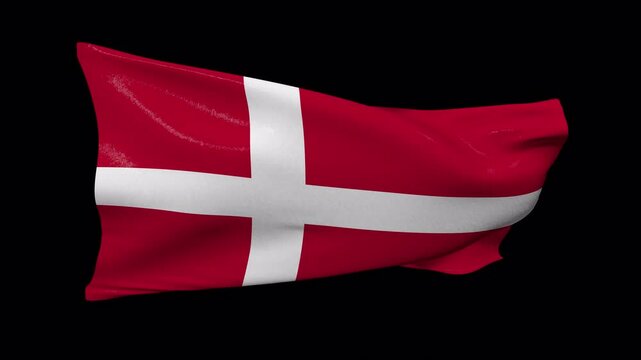 Denmark. flag waving in the wind transparent background 4K resolution
