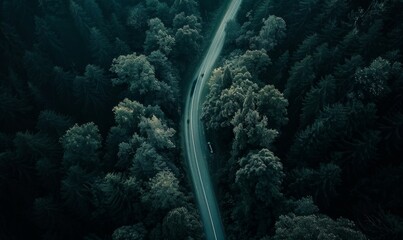 Aerial Top View of Winding Mountain Road in Dense Green Forest. Scenic Drive from Various Angles. Artistic Design Mockup Template. AI-Generated, 4K High-Definition Wallpaper