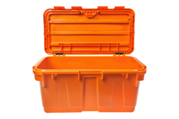 Orange plastic tool box isolated on transparent background