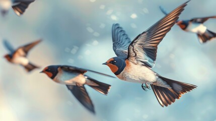 Fototapeta premium a group of swallow birds flying