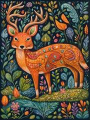 deer in the woods folk art