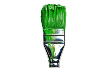 Paint brush with green paint isolated on transparent background