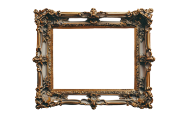 A gilded frame with intricate carvings, isolated on a plain white background
