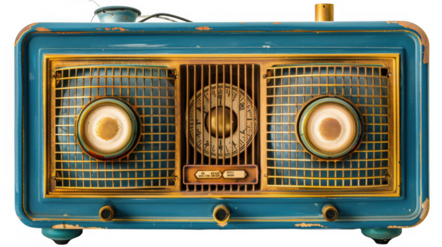 Vintage Radio with Blue and Gold Interface
