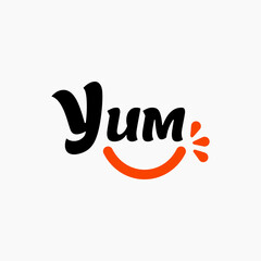 Yum Yum text. Only one single word. Printable graphic tee. Design doodle for print