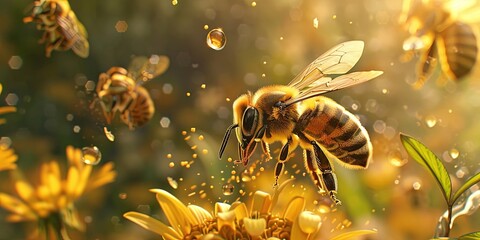 Naklejka premium bee searching for pollen to make honey