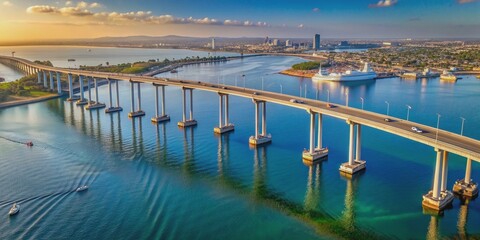 Aerial view of Coronado Bridge in San Diego bay in southern California