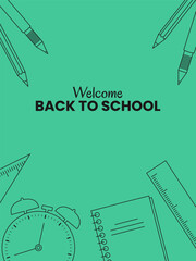 Obraz premium Back to school poster. Minimalist design with school supplies, stationery doodle. Vector illustration