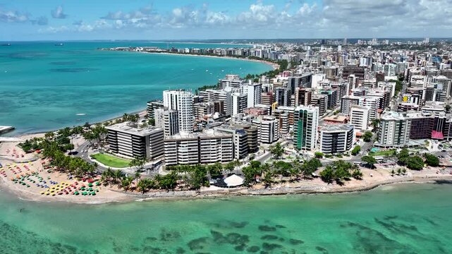 Urban Beach At Maceio Alagoas Brazil. Stunning Tropical Coastline Beach Scene Viewed From Above. Paradise Skyline Heaven Amazing. Paradise Waterfront Shore. Maceio Alagoas.