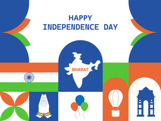 Abstract creative flat tricolor background design for the celebration of Independence day of Bharat ( India).