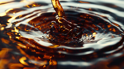 A close up of oil being poured, freeze motion of pouring oil