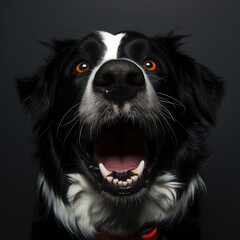 Obraz premium Black and white Border Collie dog with mouth open, close-up portrait