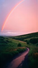 Obraz premium rainbow over the field, The scenery of K sky rainbow scenery, and the background screen background screen, and the background screen, and high-definition screen