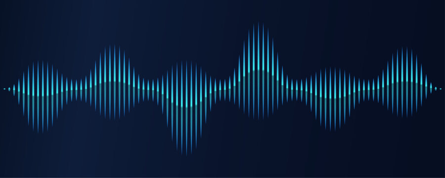 Abstract motion sound wave line equalizer in blue green colors. Vector design template of sound, voice, music background banner
