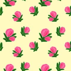 seamless pattern with pink tulip yellow background