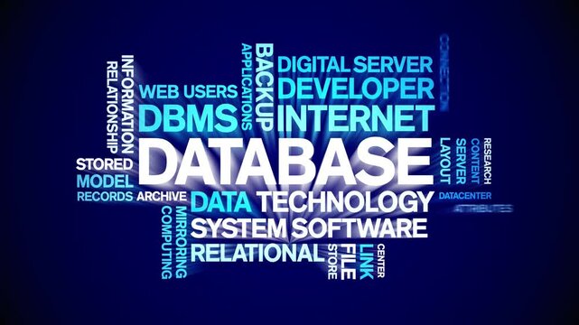 Database animated word cloud;text design animation tag kinetic typography seamless loop.