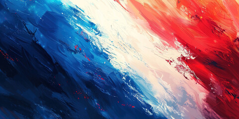Abstract digital painting with blue, white, and red stripes