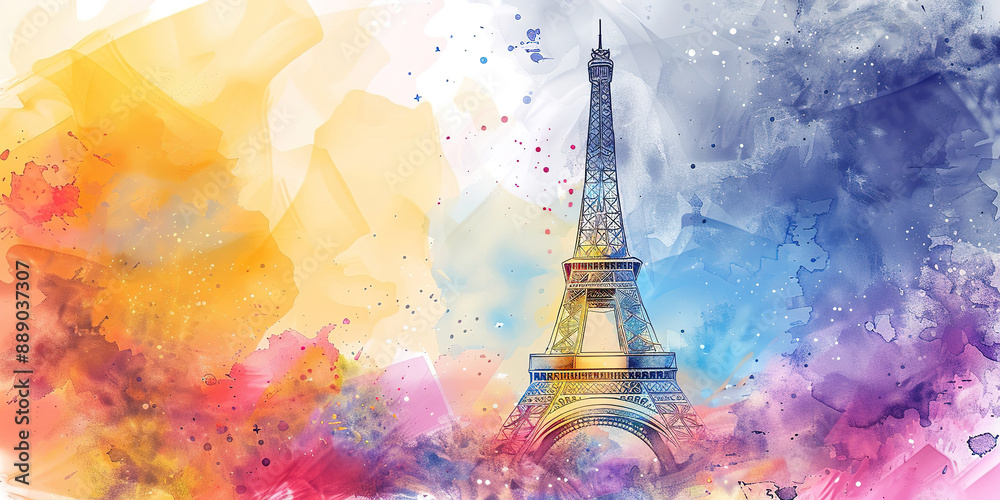 Wall mural watercolor illustration of the eiffel tower in paris