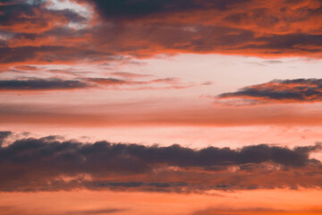 Dramatic dark orange sky. Sunset.
