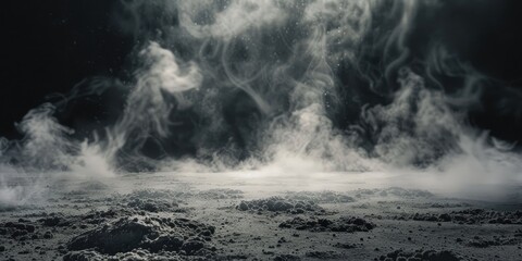 Mysterious Panoramic Fog: Abstract Dark Room Concrete Floor for Product Placement
