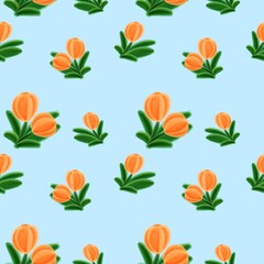 seamless pattern with Orange tulip blue background