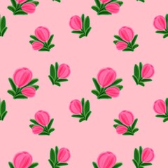 seamless pattern with pink tulip pink background