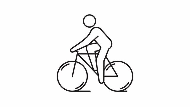 Man is riding with bicycle icon animation, Pictogram man is riding a bicycle, Riding bicycle icon isolated sign symbol looped animation. 