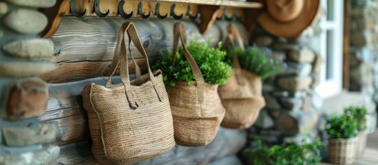 Rustic Country Decor with Woven Baskets and Greenery