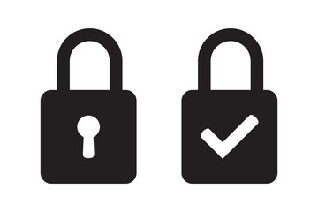 Lock icon, lock with tick, lock check mark, security icon.