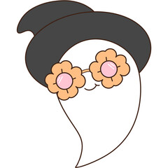 Groovy halloween ghost clipart illustration.