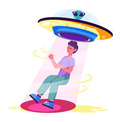 Ufo abduction flat character illustration 